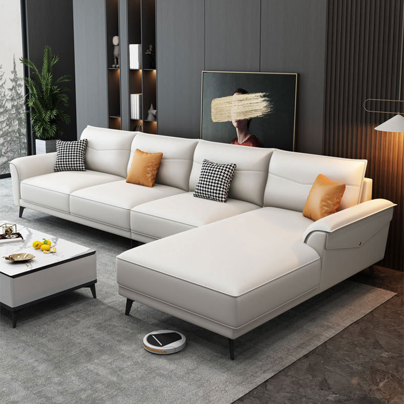 4-seat Flared Arm Sofa & Chaise Mid Century Modern Faux Leather Sofa