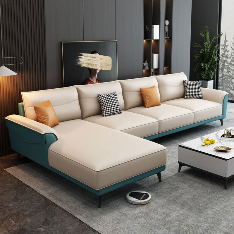 4-seat Flared Arm Sofa & Chaise Mid Century Modern Faux Leather Sofa