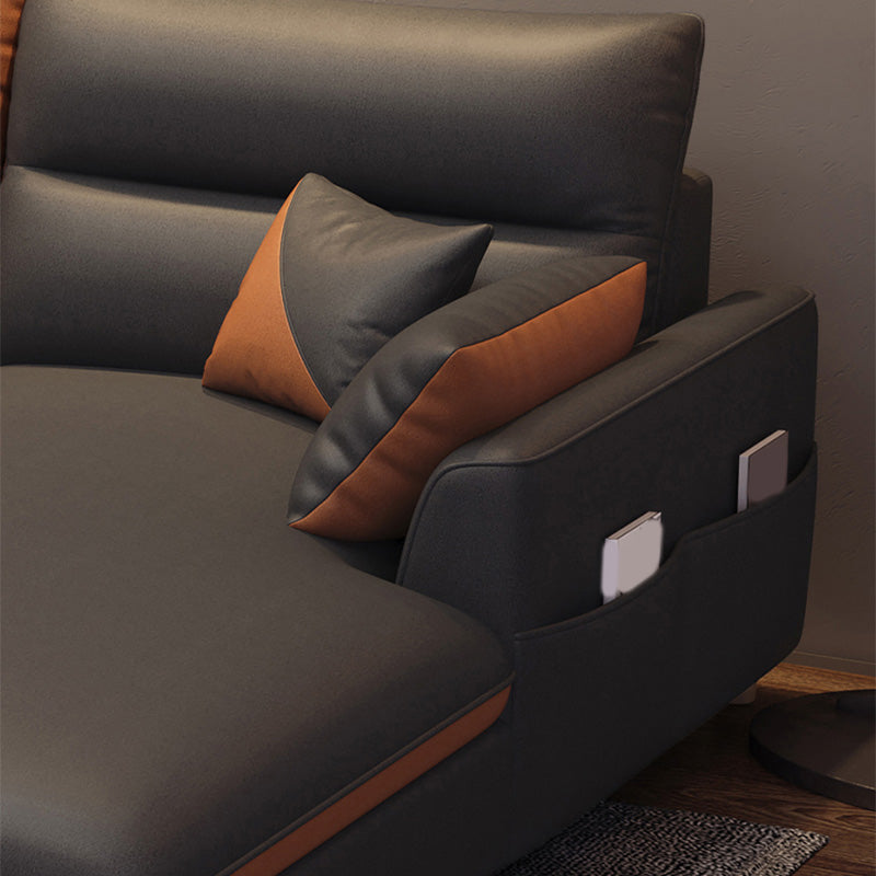 Contemporary Right Hand Facing Sofa & Chaise L-Shape Faux Leather Sofa