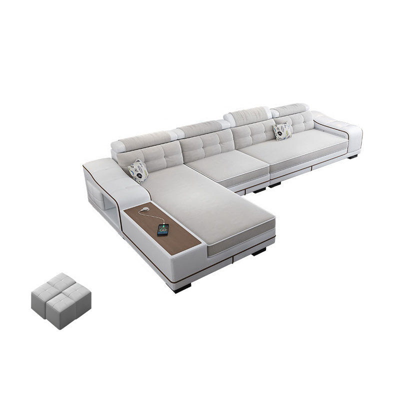 Modern Style Sectional Tufted Back Ramp Armrest White Storage Rack Sofa