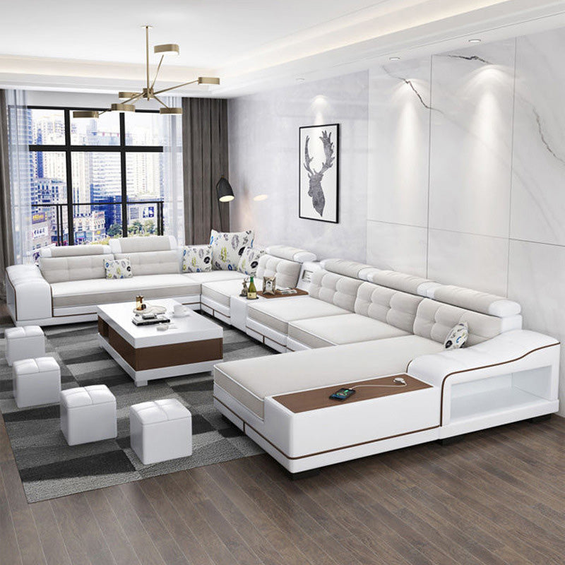 Modern Style Sectional Tufted Back Ramp Armrest White Storage Rack Sofa