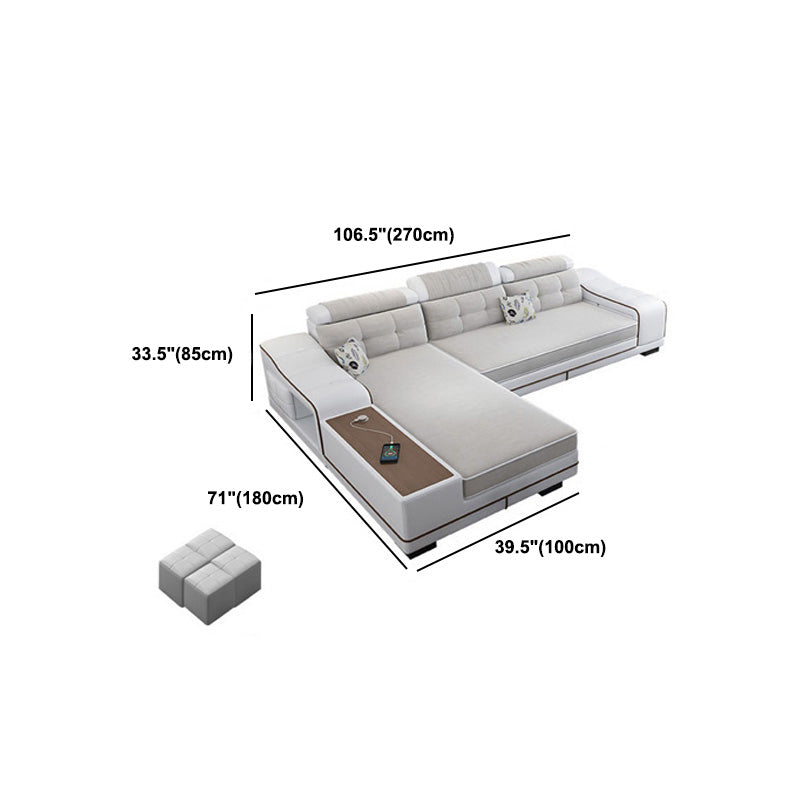 Modern Style Sectional Tufted Back Ramp Armrest White Storage Rack Sofa