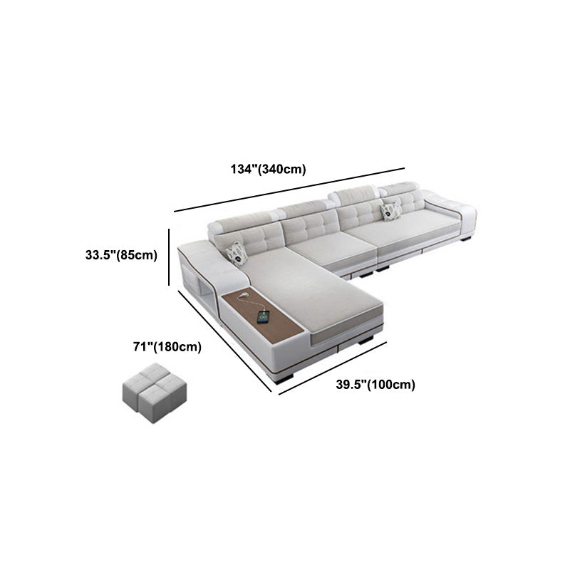 Modern Style Sectional Tufted Back Ramp Armrest White Storage Rack Sofa