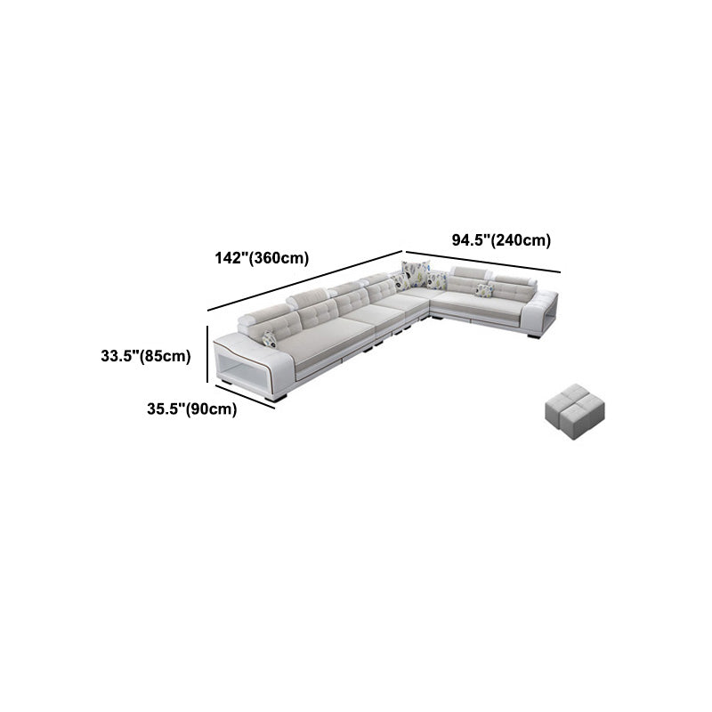Modern Style Sectional Tufted Back Ramp Armrest White Storage Rack Sofa