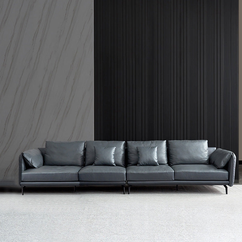 Contemporary Dark Grey Sofa with Bolster Pillows for Living Room