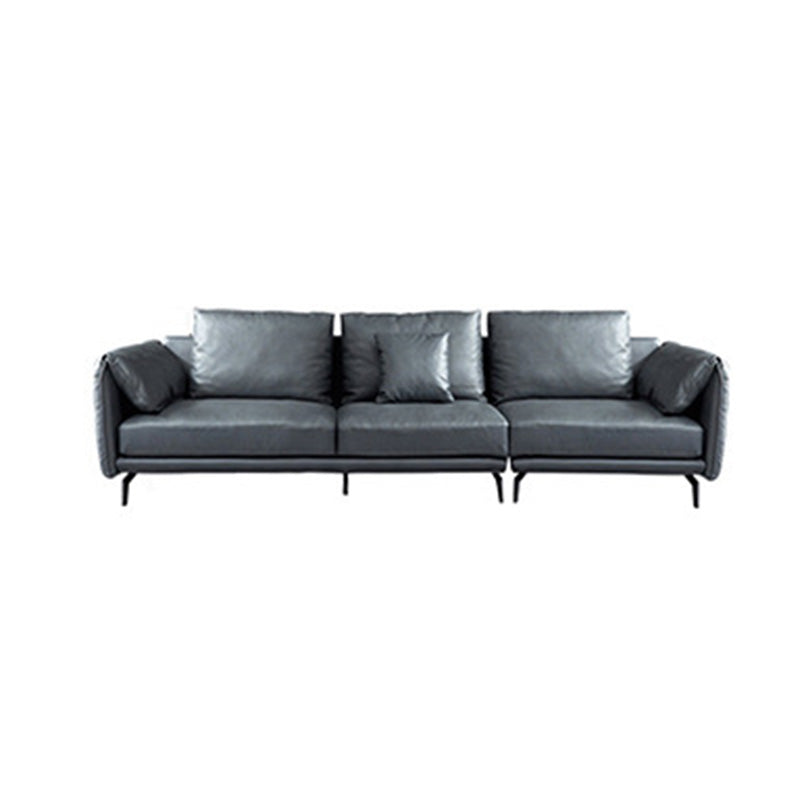 Contemporary Dark Grey Sofa with Bolster Pillows for Living Room