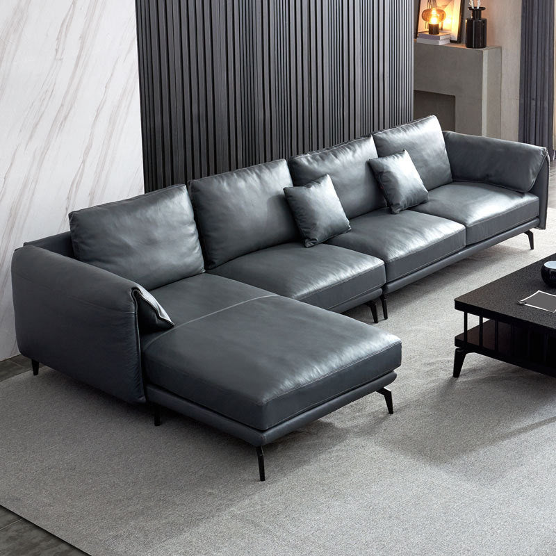 Contemporary Dark Grey Sofa with Bolster Pillows for Living Room