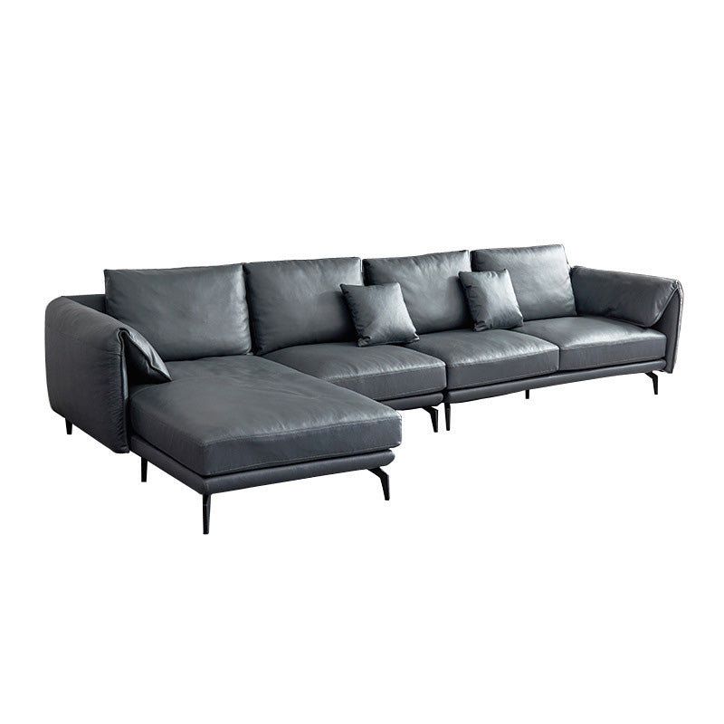 Contemporary Dark Grey Sofa with Bolster Pillows for Living Room