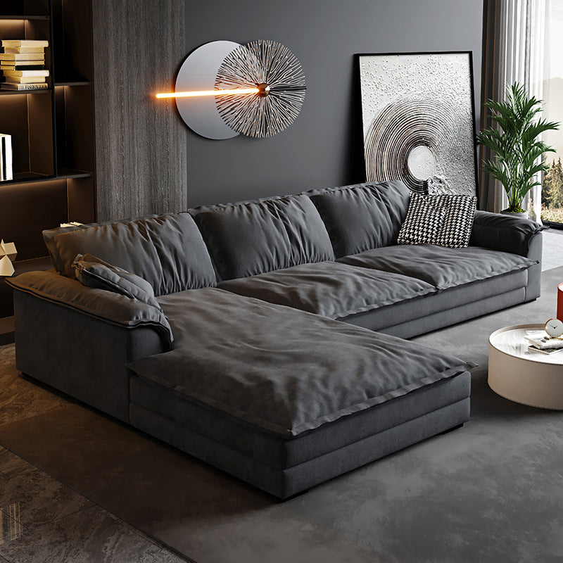 Contemporary Grey Faux Leather Sofa with Pillow Top Arm for Living Room