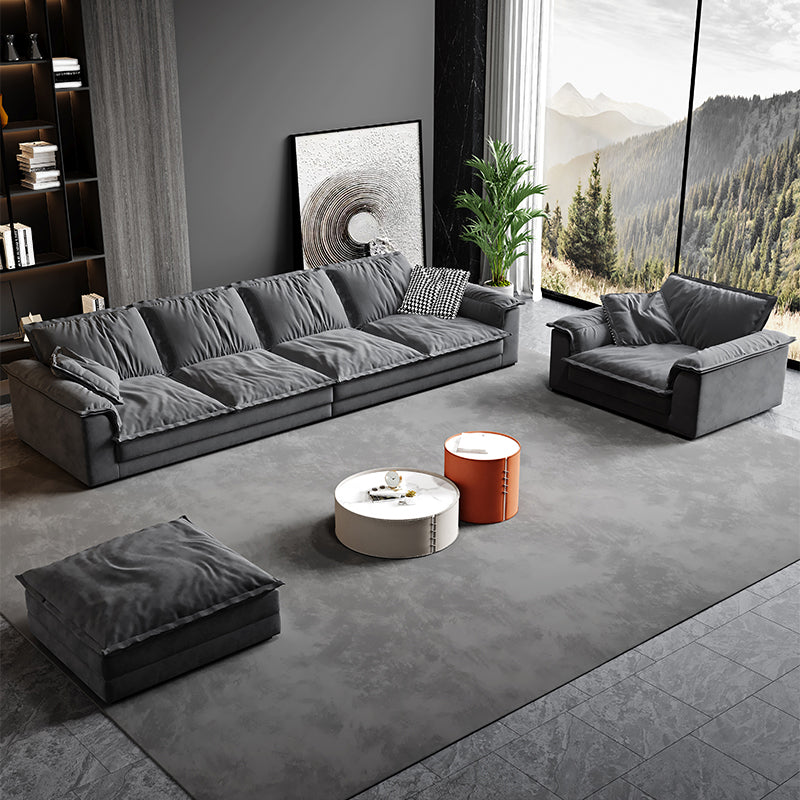 Contemporary Grey Faux Leather Sofa with Pillow Top Arm for Living Room