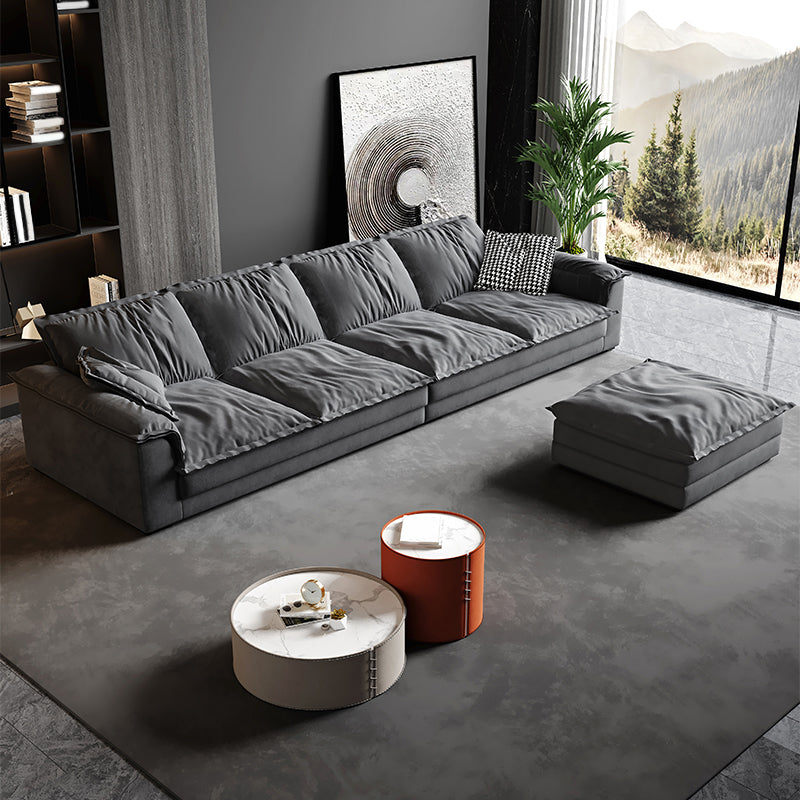 Contemporary Grey Faux Leather Sofa with Pillow Top Arm for Living Room