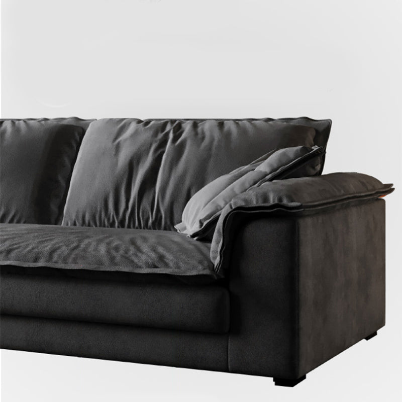Contemporary Grey Faux Leather Sofa with Pillow Top Arm for Living Room