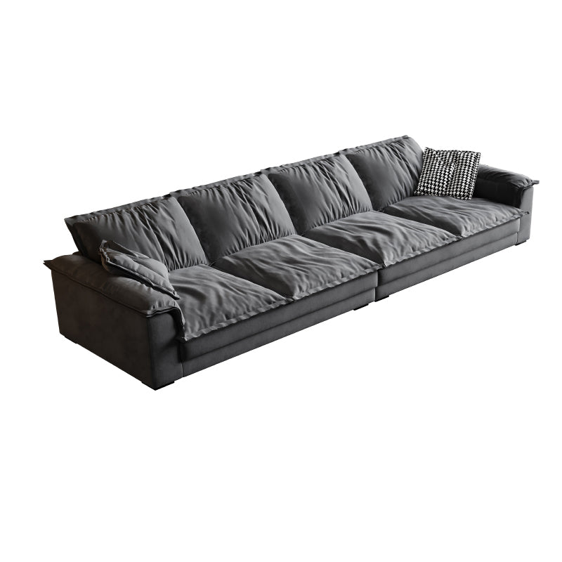 Contemporary Grey Faux Leather Sofa with Pillow Top Arm for Living Room