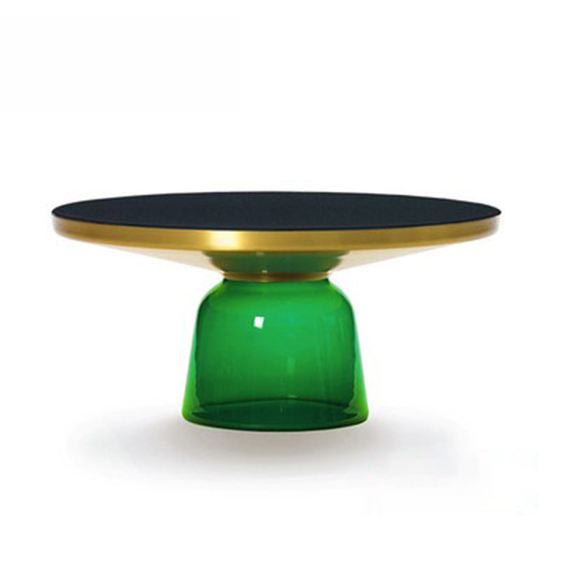 Modern Style Cocktail Table Black Table with Glass Base Round Coffee Table