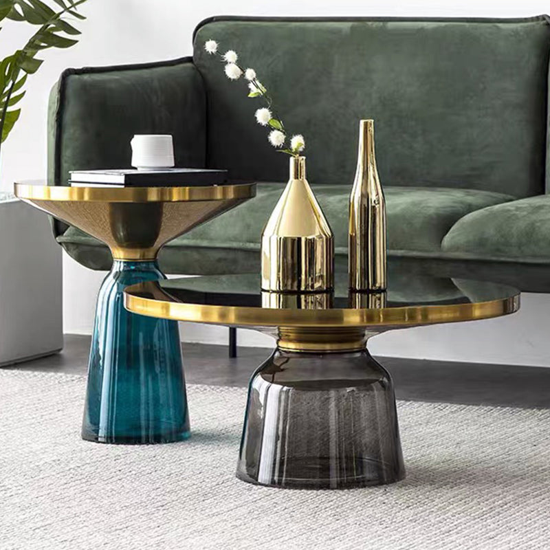 Modern Style Cocktail Table Black Table with Glass Base Round Coffee Table
