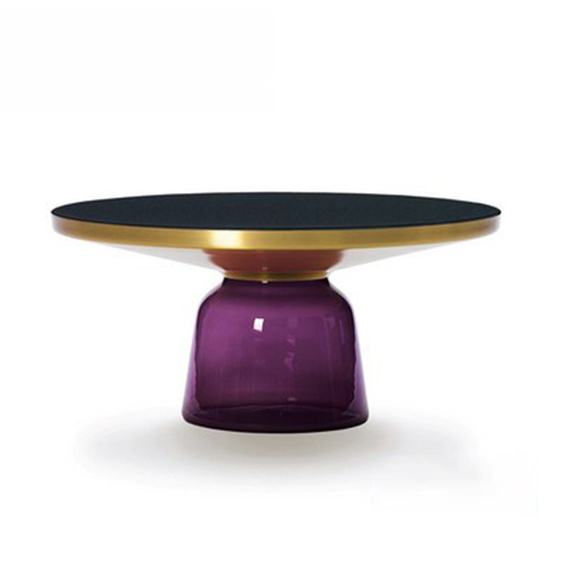Modern Style Cocktail Table Black Table with Glass Base Round Coffee Table
