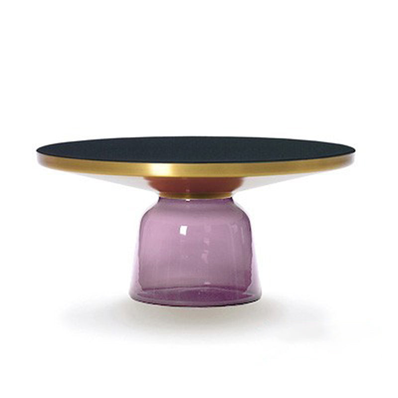 Modern Style Cocktail Table Black Table with Glass Base Round Coffee Table