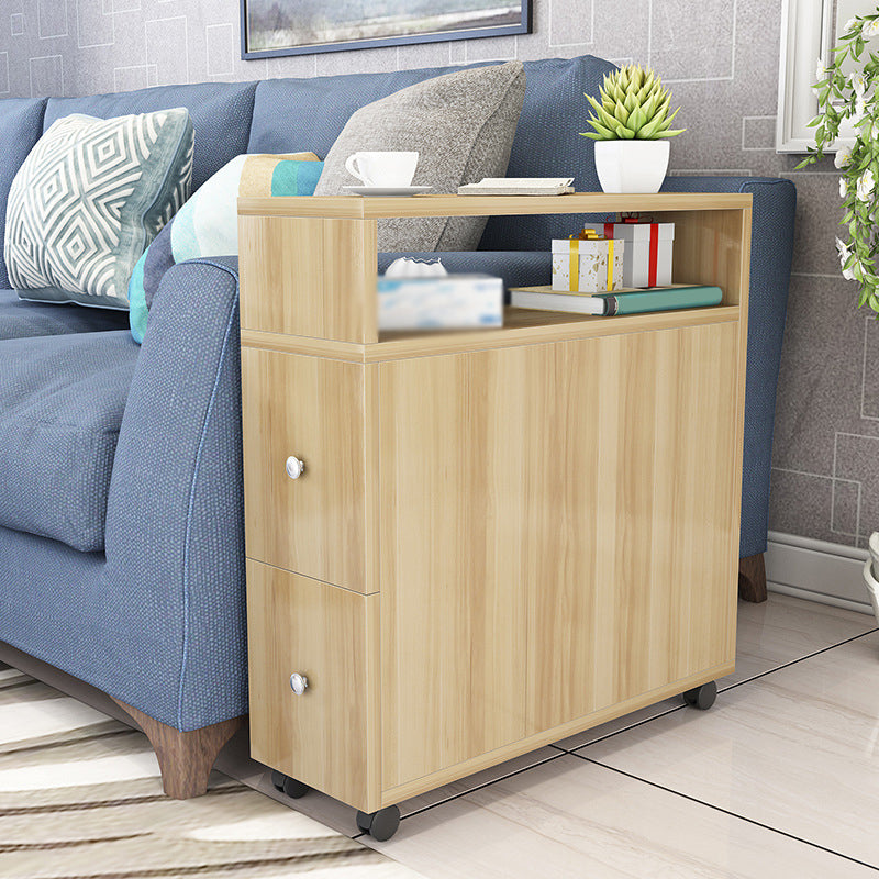 Wood 23.6-inch W Nordic Side Table 1-shelf 2-Drawer End Table with Casters