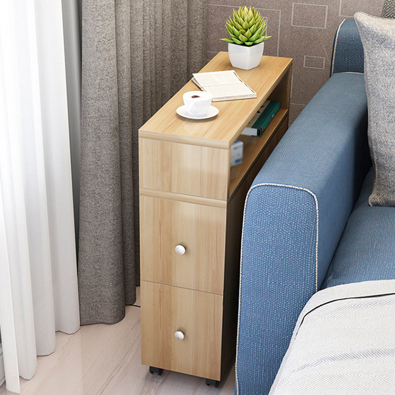 Wood 23.6-inch W Nordic Side Table 1-shelf 2-Drawer End Table with Casters