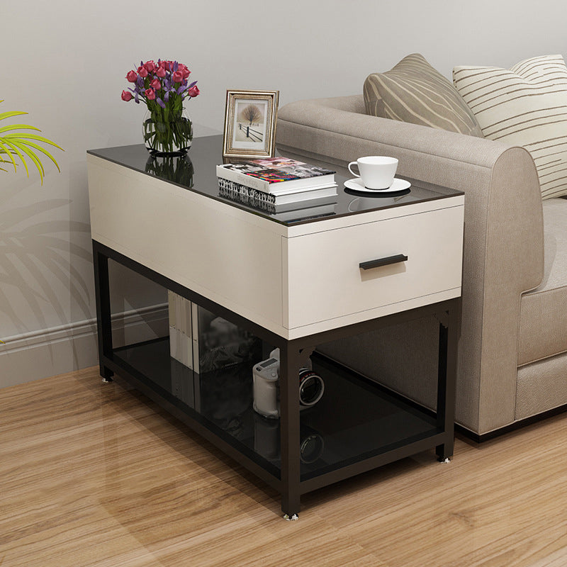 Modern Style Cocktail Table Glass Top Metal Steel Frame Rectangular Coffee Table