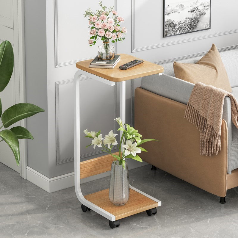 Ironcraft C Side Table Square Wood End Table with Shelf for Living Room