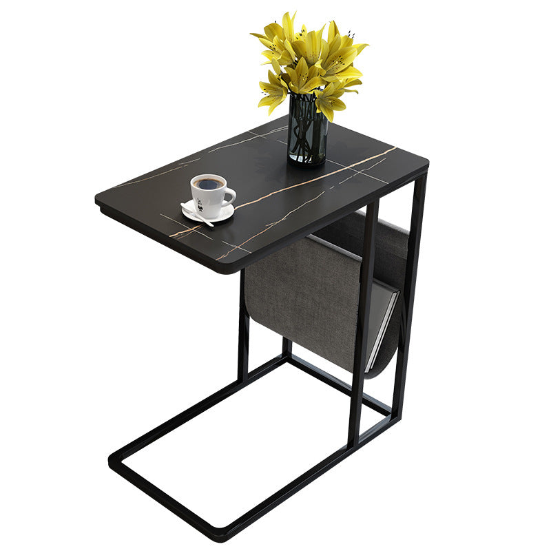 24.4" Tall Ironcraft C Side Table Rectangular Faux Marble Top End Table with Storage