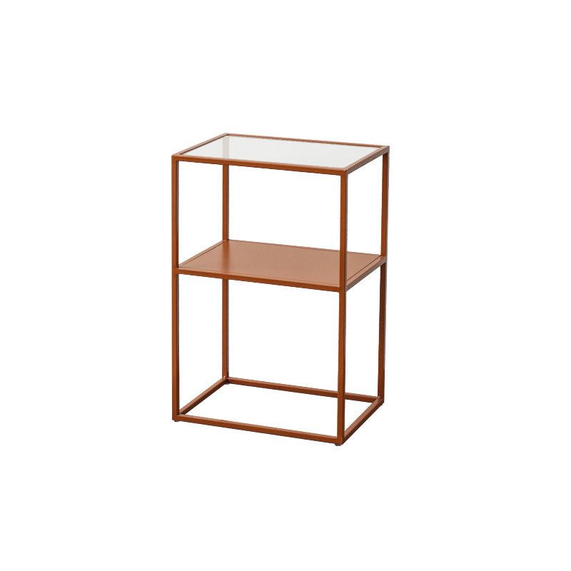 23.6" Tall Ironcraft Frame End Table Glass Rectangular Top Side Table with Shelf