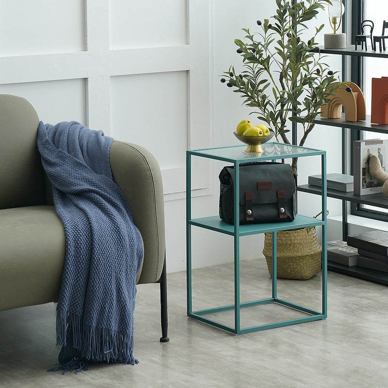 23.6" Tall Ironcraft Frame End Table Glass Rectangular Top Side Table with Shelf