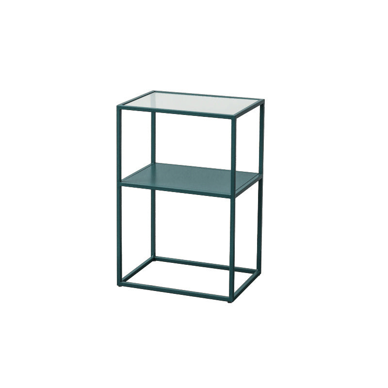 23.6" Tall Ironcraft Frame End Table Glass Rectangular Top Side Table with Shelf