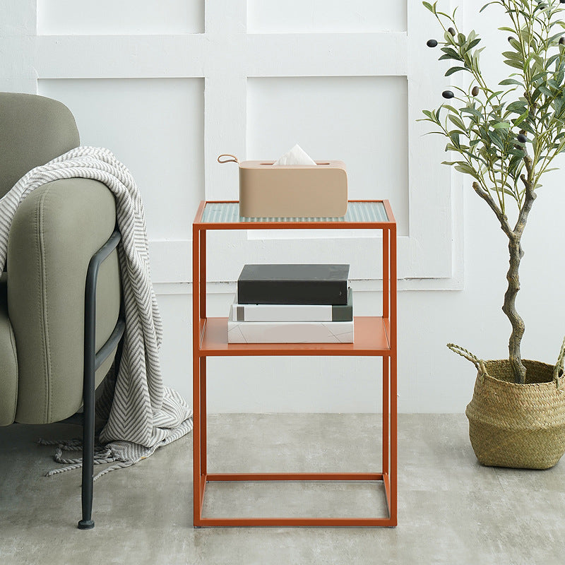 23.6" Tall Ironcraft Frame End Table Glass Rectangular Top Side Table with Shelf