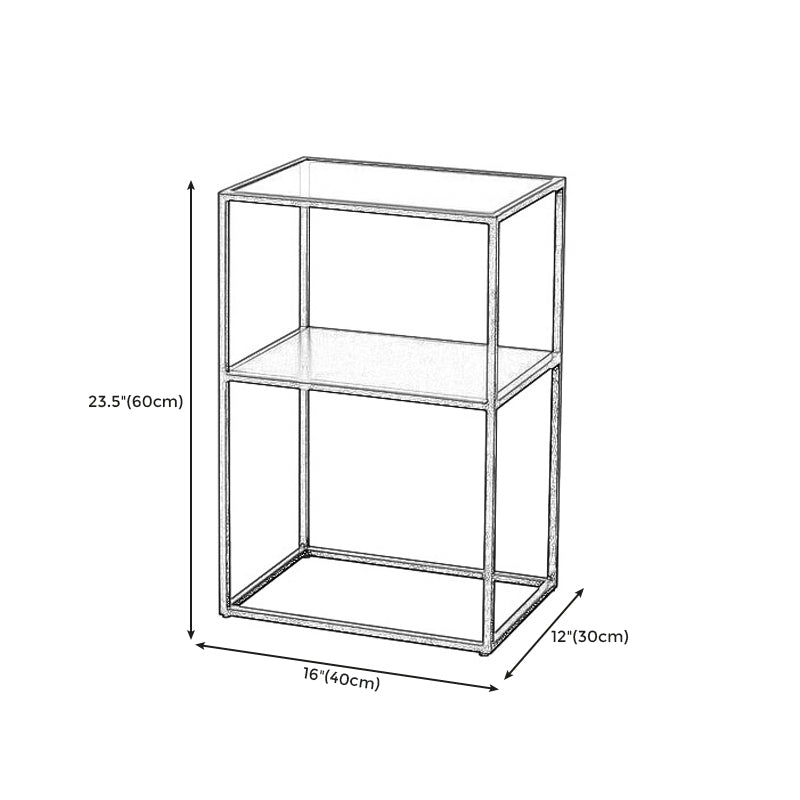 23.6" Tall Ironcraft Frame End Table Glass Rectangular Top Side Table with Shelf