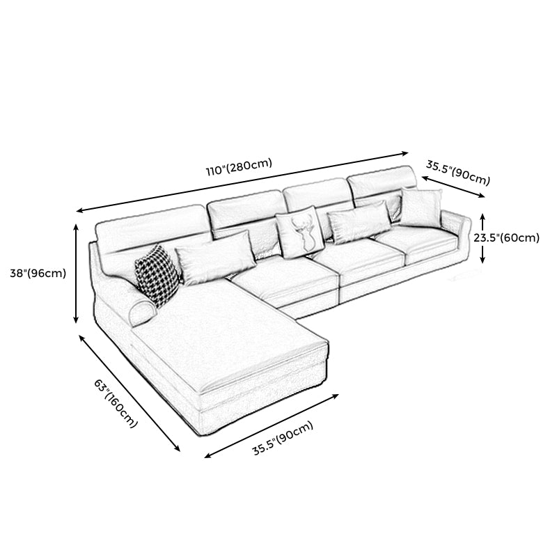 L-Shape Rolled Arm Pillowed Back Cushions Sectional Sofa with Chaise