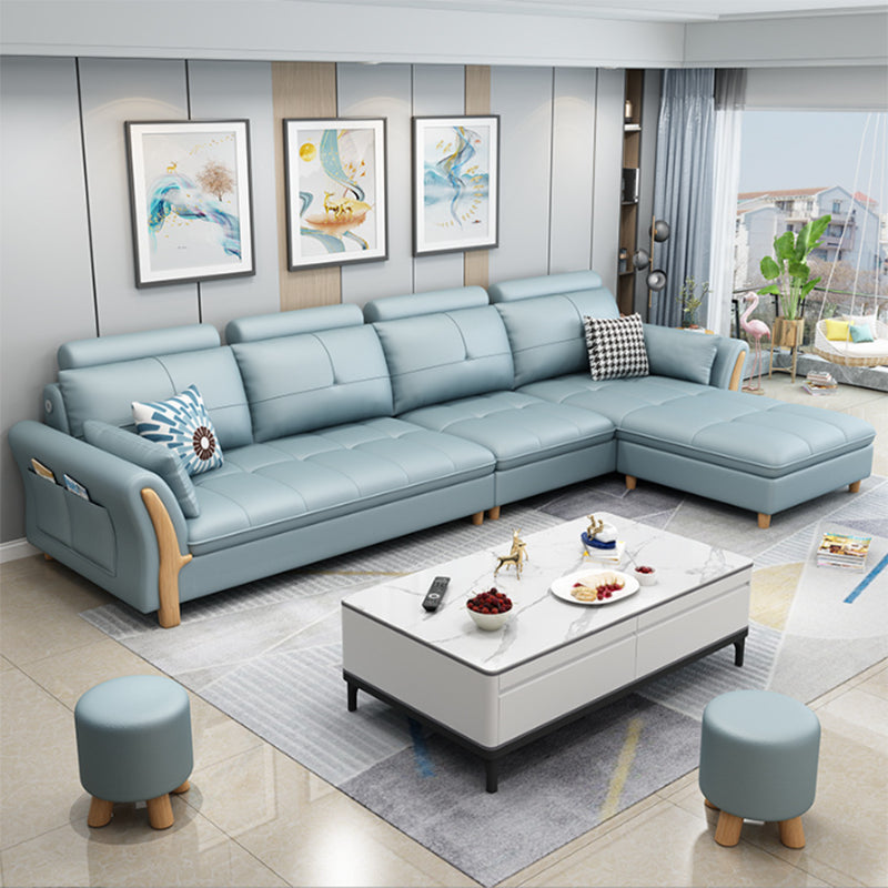 Flared Arm Sectional with Adjustable Headrest and Pocket Storage for Living Room