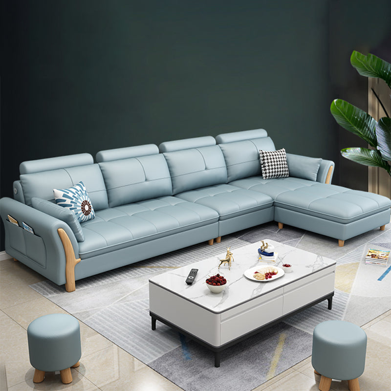 Flared Arm Sectional with Adjustable Headrest and Pocket Storage for Living Room
