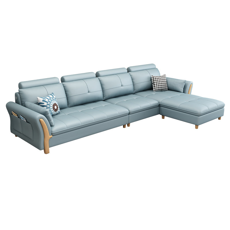 Flared Arm Sectional with Adjustable Headrest and Pocket Storage for Living Room