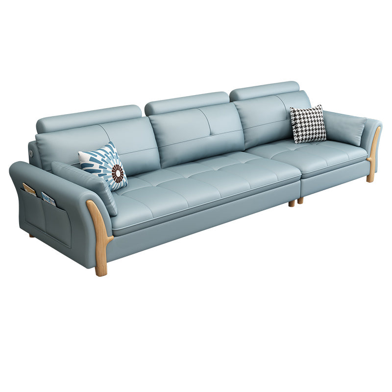 Flared Arm Sectional with Adjustable Headrest and Pocket Storage for Living Room