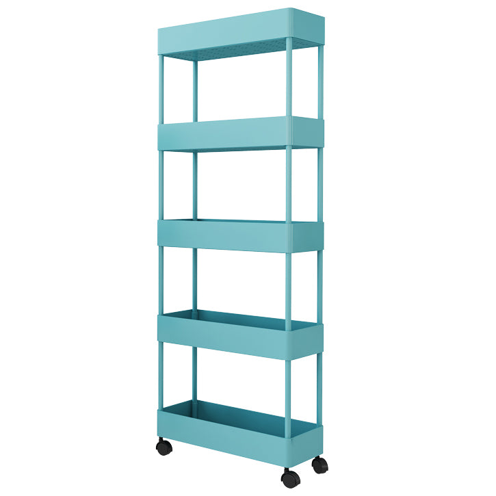 Modern Style Bookshelf Open Back Vertical Bookcase with Caster Wheels