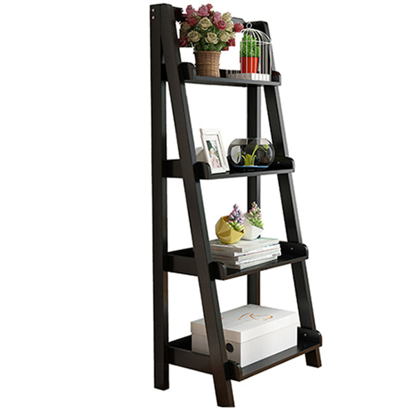 Modern Ladder Bookshelf Solid Wood Open Back Bookcase for Home