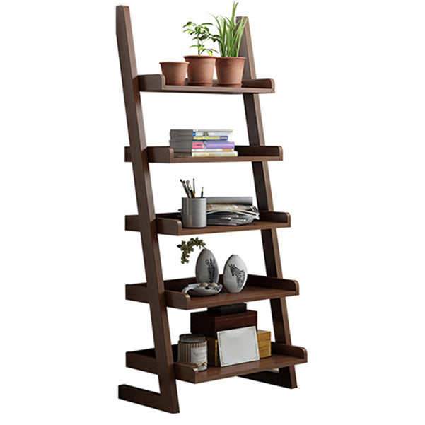 Modern Ladder Bookshelf Solid Wood Open Back Bookcase for Home