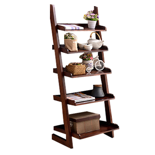Modern Ladder Bookshelf Solid Wood Open Back Bookcase for Home