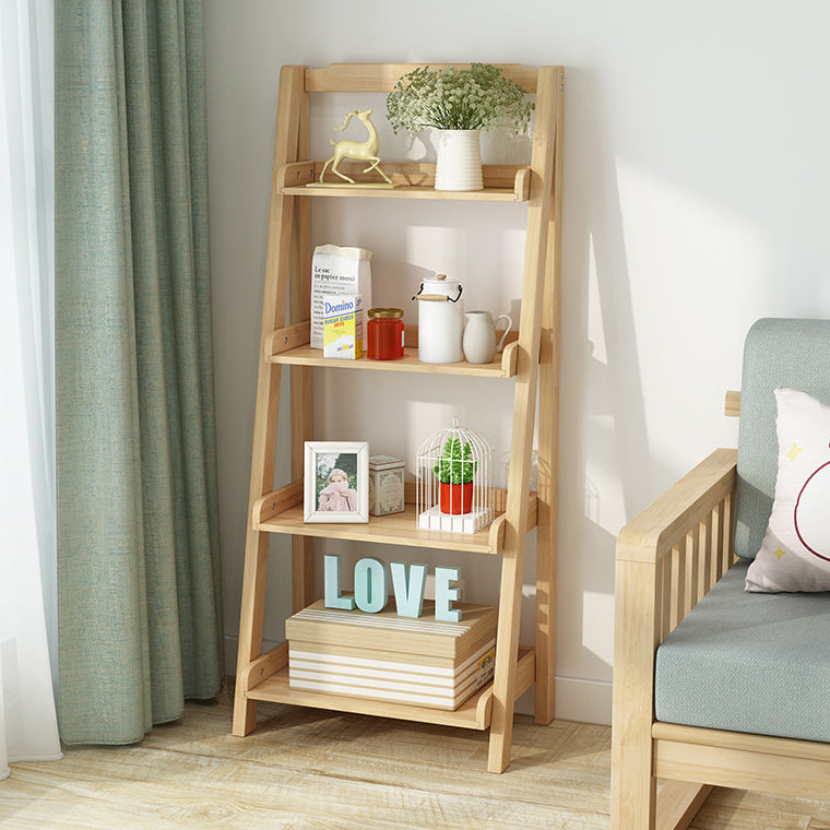 Modern Ladder Bookshelf Solid Wood Open Back Bookcase for Home