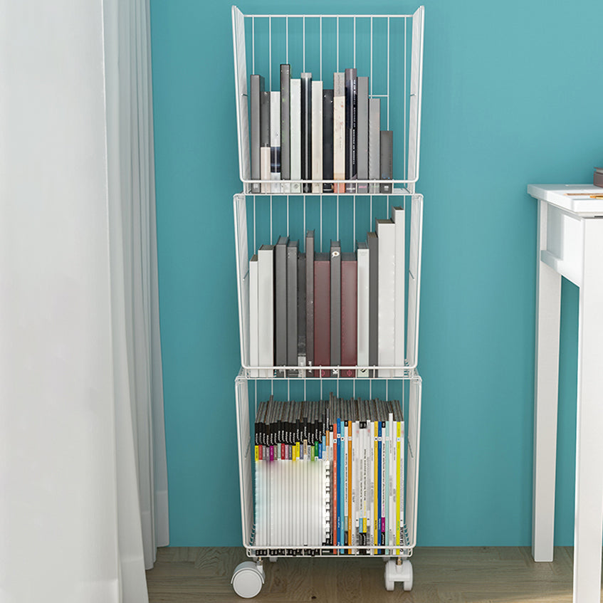 Modern Style Bookshelf Closed Back Metal Bookcase with Caster Wheels for Home Use