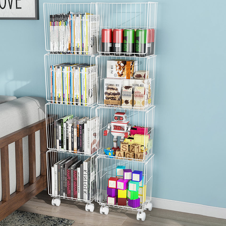 Modern Style Bookshelf Closed Back Metal Bookcase with Caster Wheels for Home Use