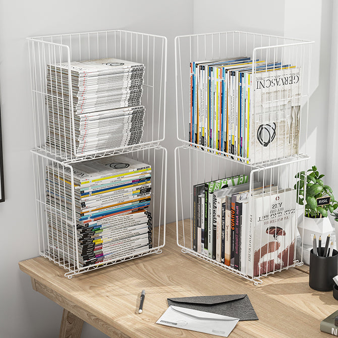 Modern Style Bookshelf Closed Back Metal Bookcase with Caster Wheels for Home Use