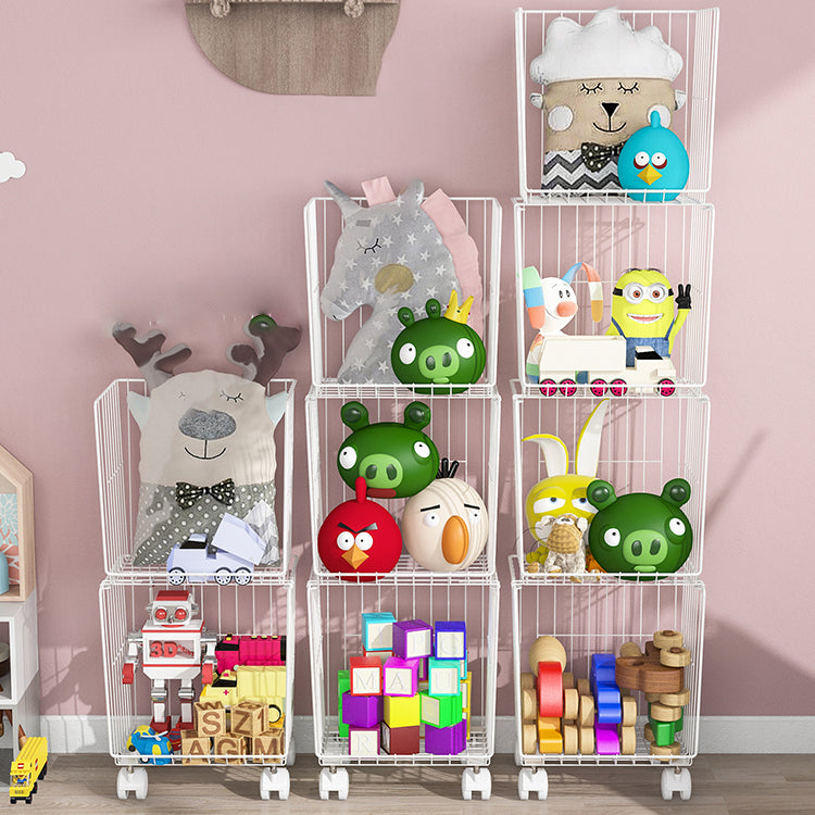 Modern Style Bookshelf Closed Back Metal Bookcase with Caster Wheels for Home Use