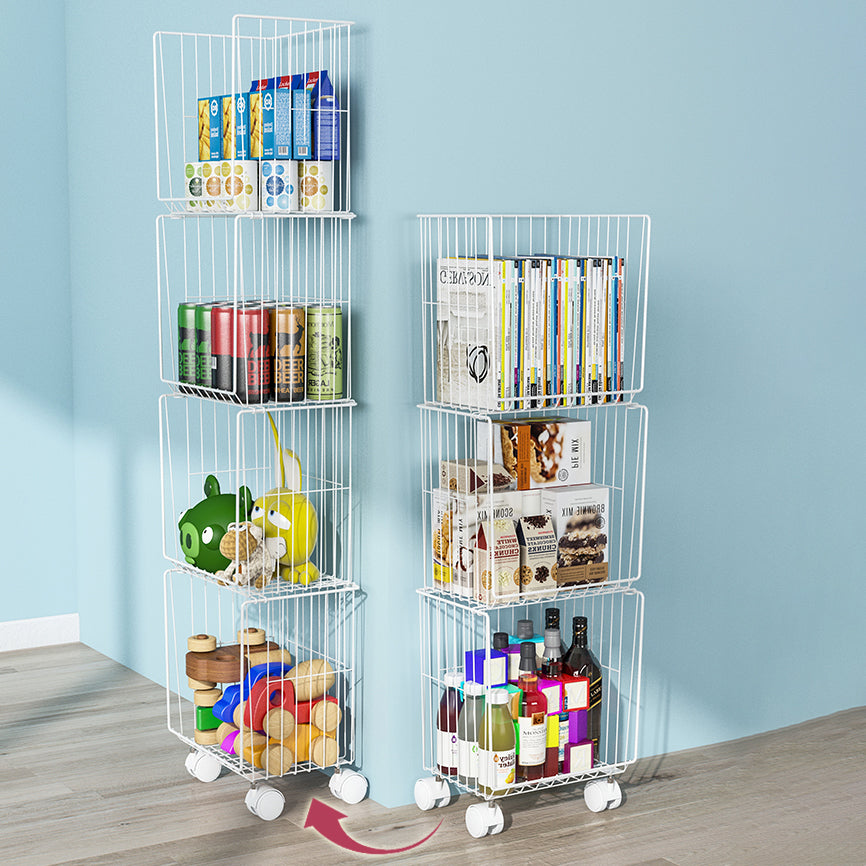 Modern Style Bookshelf Closed Back Metal Bookcase with Caster Wheels for Home Use