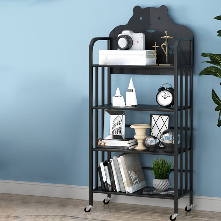 Modern Style Bookshelf Open Back Metal Bookcase with Caster Wheels