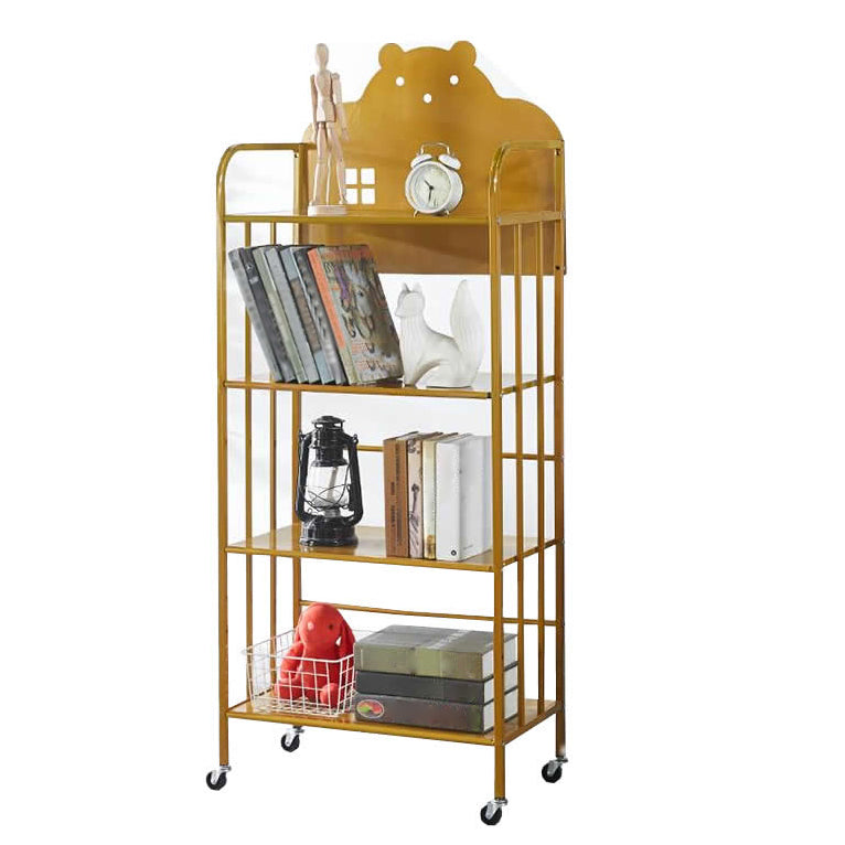 Modern Style Bookshelf Open Back Metal Bookcase with Caster Wheels