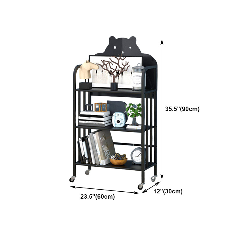 Modern Style Bookshelf Open Back Metal Bookcase with Caster Wheels