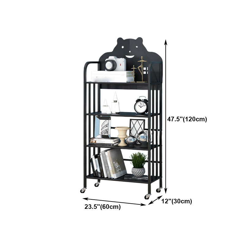 Modern Style Bookshelf Open Back Metal Bookcase with Caster Wheels